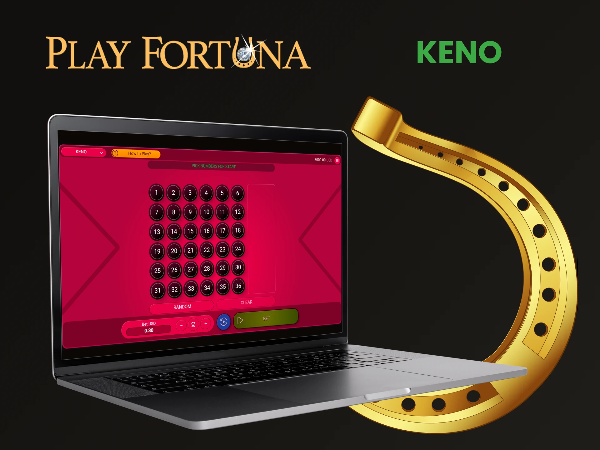 Para jogos no Play Fortuna, escolha Keno.